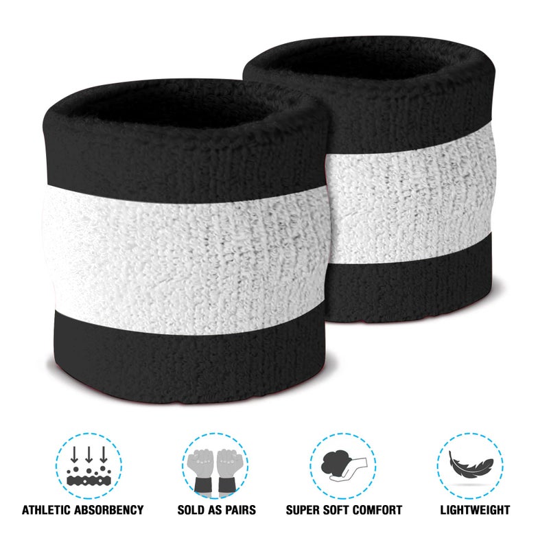 Suddora Striped Sweatband Set, Moisture Wicking 2 Wristbands and 1 Headband, Breathable Athletic Sweat Bands for Sports, Costumes & Cosplay, Matching Bands to Wear with Jersey, Black White Black - Image 5